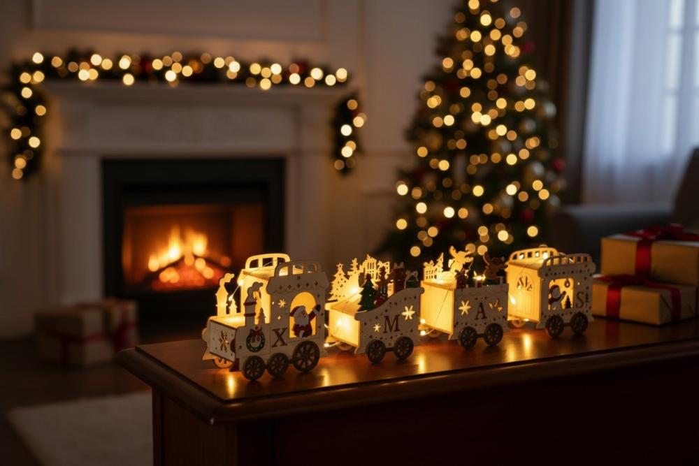InLit Santa's Express – Beleuchteter Weihnachtszug aus Holz mit Timer – 42 cm 2590069