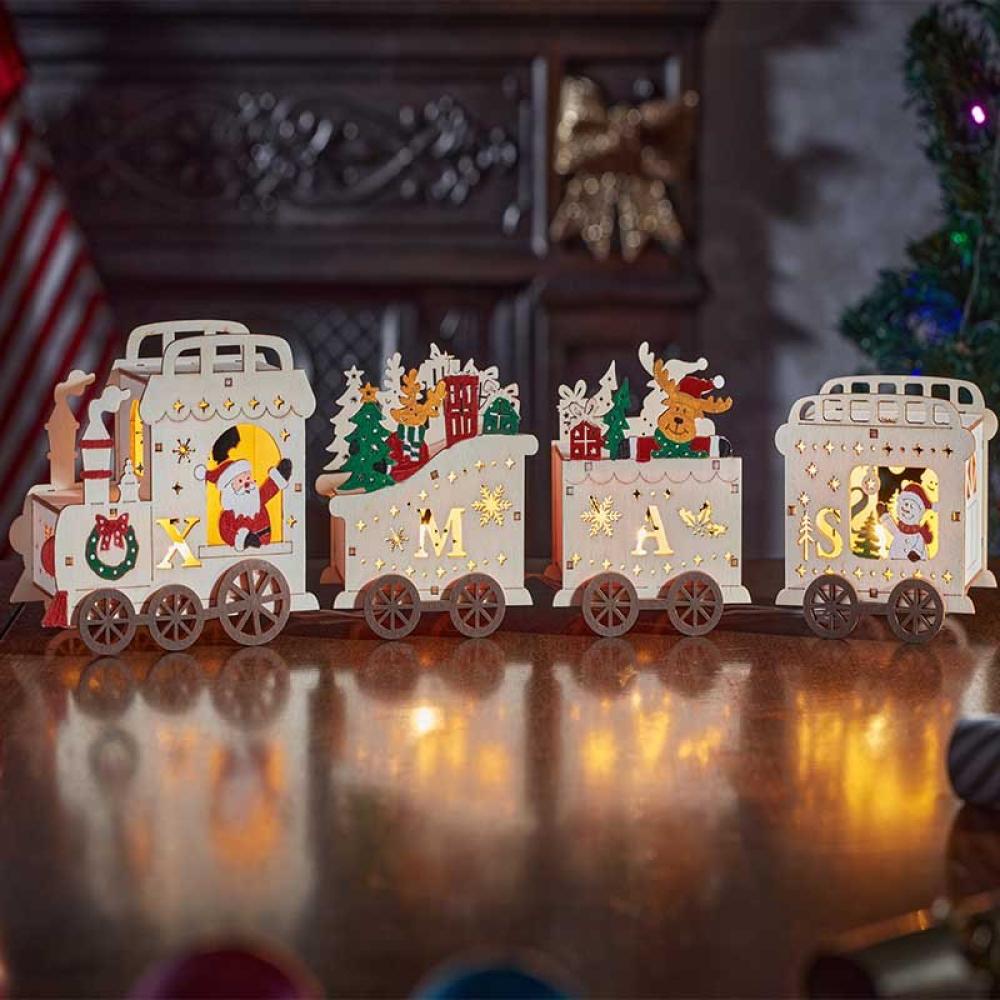 InLit Santa's Express – Beleuchteter Weihnachtszug aus Holz mit Timer – 42 cm 2590069
