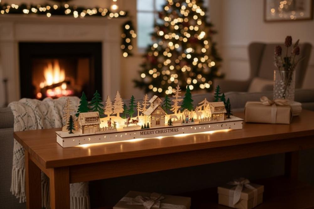 InLit Twinkle Town – Handbemalte beleuchtete Weihnachtsstadt aus Holz – 78 cm 2590079