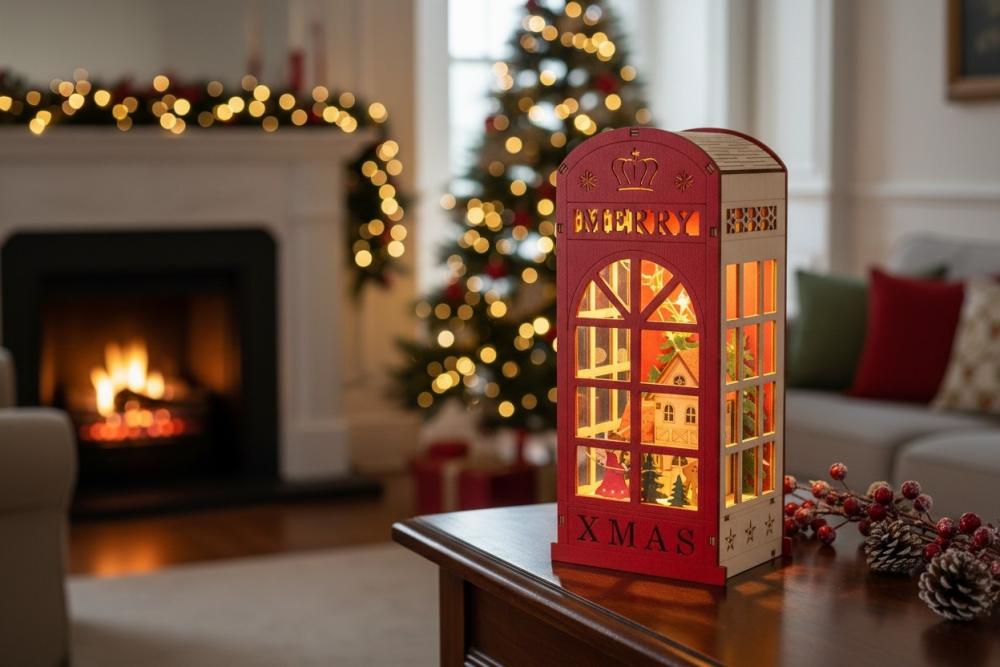InLit Santa Calling! – Handbemalte beleuchtete Weihnachtsdekoration aus Holz – 23,5 cm 2590083