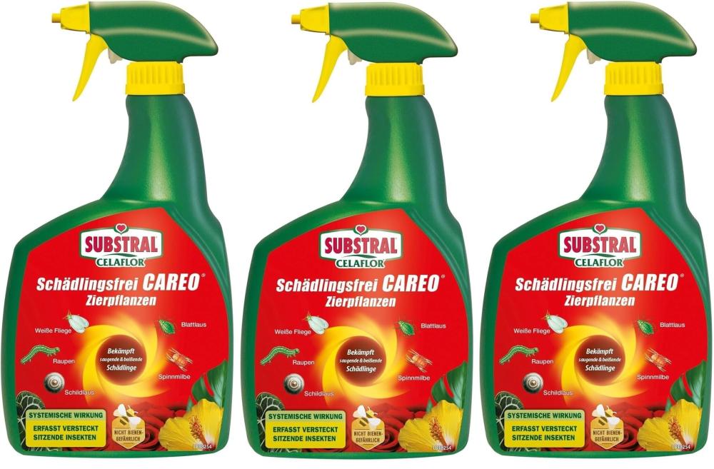 3x Substral Schädlingsfrei Careo Zierpflanze Rosenspray 800 ml, gegen Schädlinge wie Blattlaus, Schildlaus, Wolllaus, Raupen