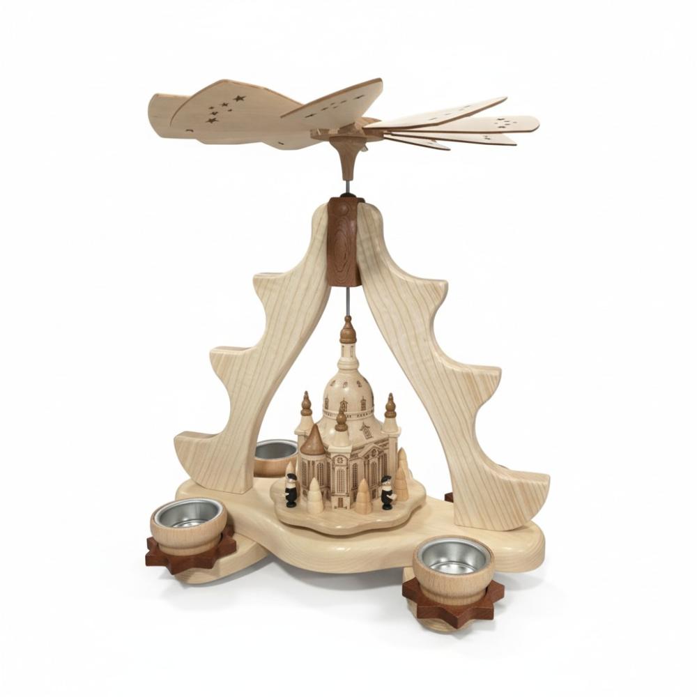 Pyramide Dresdner Frauenkirche für 4 Teelichter, Erzgebirge, Weihnachten