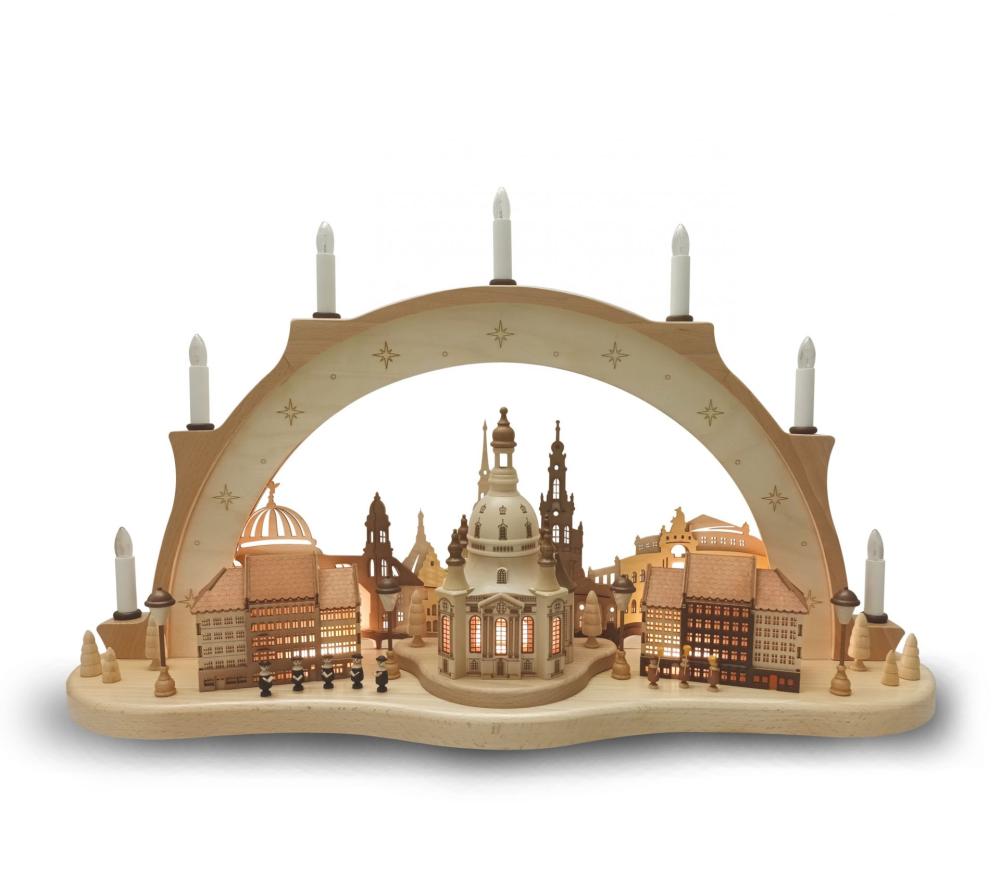 Schwibbogen Dresdner Frauenkirche, Neumarkthäuser und Figuren
