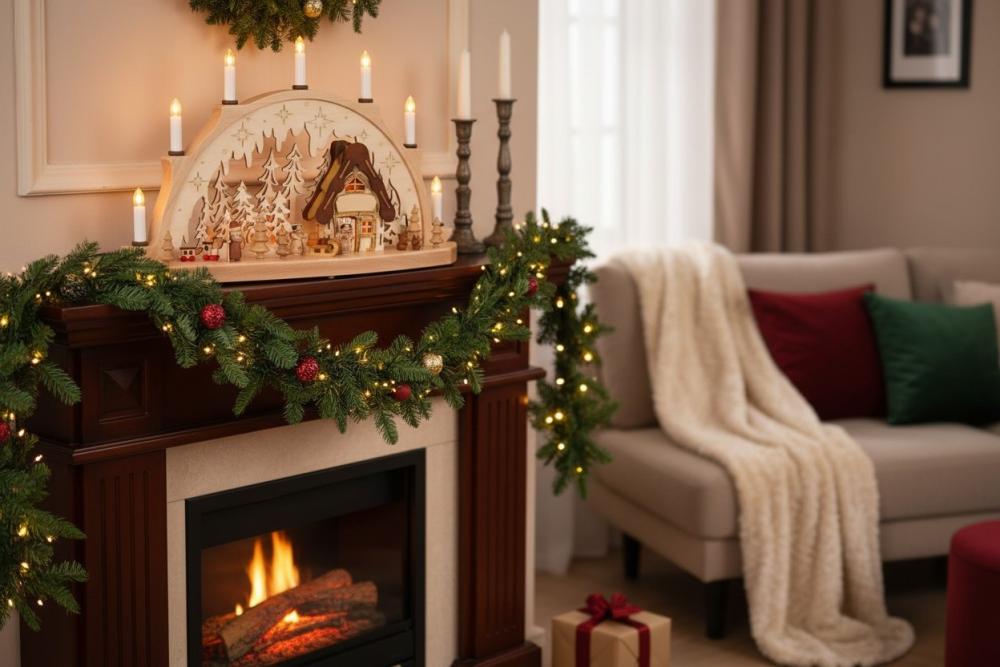 Schwibbogen mit Beleuchtung Engelswerkstatt, Erzgebirge, Weihnachten 7 Kerzen 1071