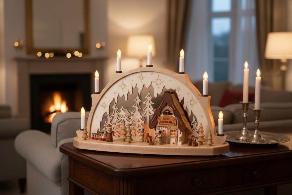 Schwibbogen mit Beleuchtung Engelswerkstatt, Erzgebirge, Weihnachten 7 Kerzen 1071