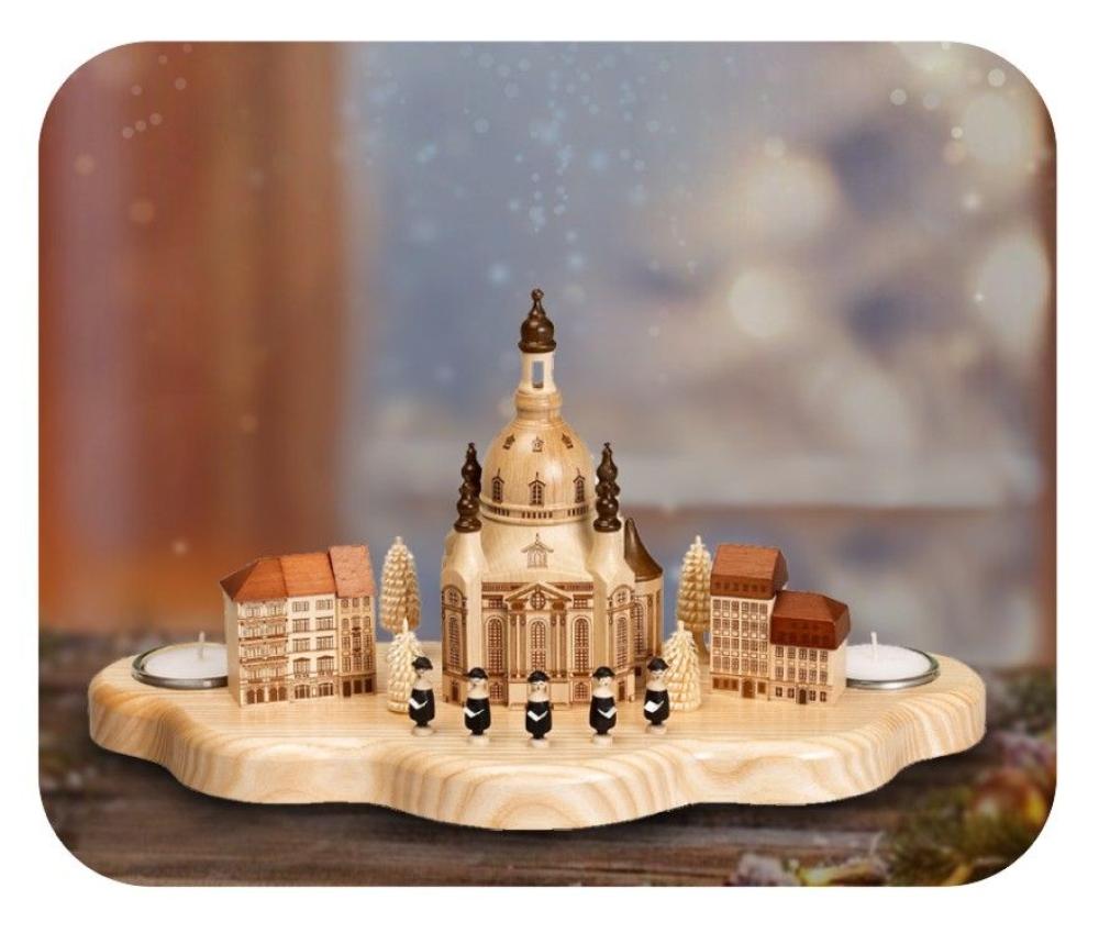 Kerzenhalter Dresdner Frauenkirche, Häuser, Neumarkt, Sänger und Bäumchen 2730 (LxBxH): 31x14,5x17