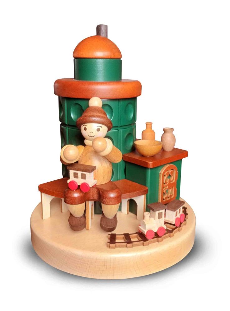 Räucher-Kachelofen grün mit Junge und Eisenbahn 5169 Maße (LxBxH): 17 x 17 x 21 cm