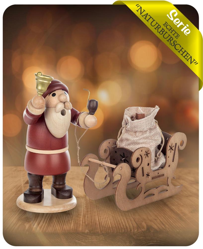 Räucherfigur "Weihnachtsmann mit Schlitten und Geschenken" 5213 Höhe: ca. 21 cm